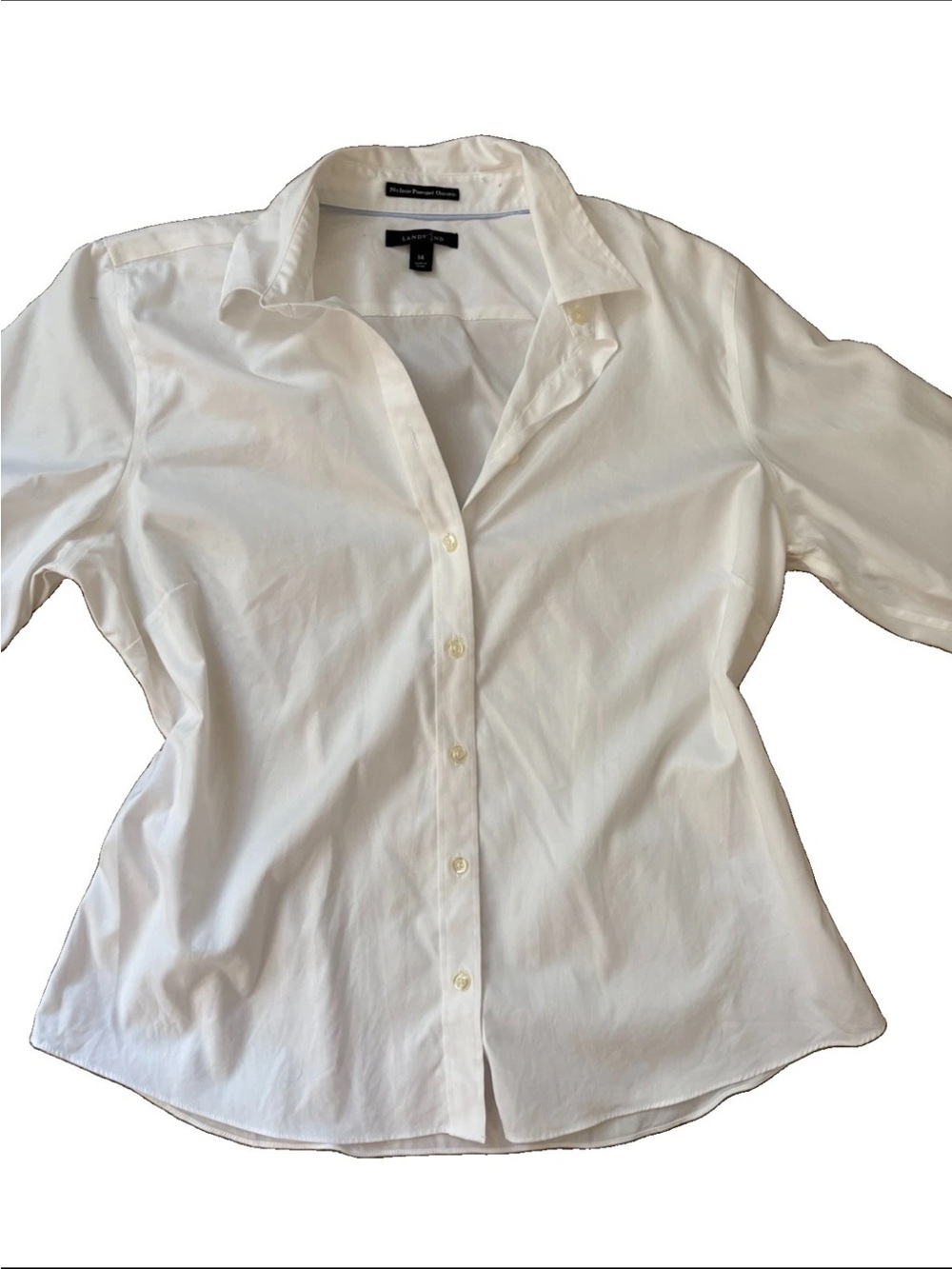 Lands' End White Button-Front Cotton Shirt